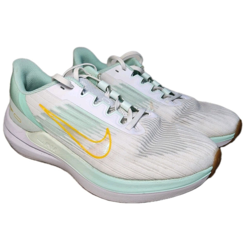 NIKE Air Winflo 9 Running Shoes Womens 8.5 White Green Yellow Athletic‎ Sneakers